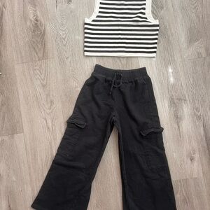 Zara black cargo pants and striped top sz 6/7y
